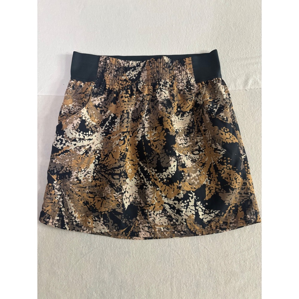 Gap Womens Abstract Animal Print Mini Skirt Elastic Waist Smocked Back Tan S